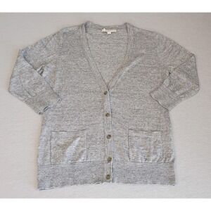 Ann Taylor Loft Cardigan Sweater Women's Gray 3/4 Sleeve Sz L Academic Preppy